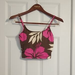 Floral Pink and Brown Women's Crop Top, Size M